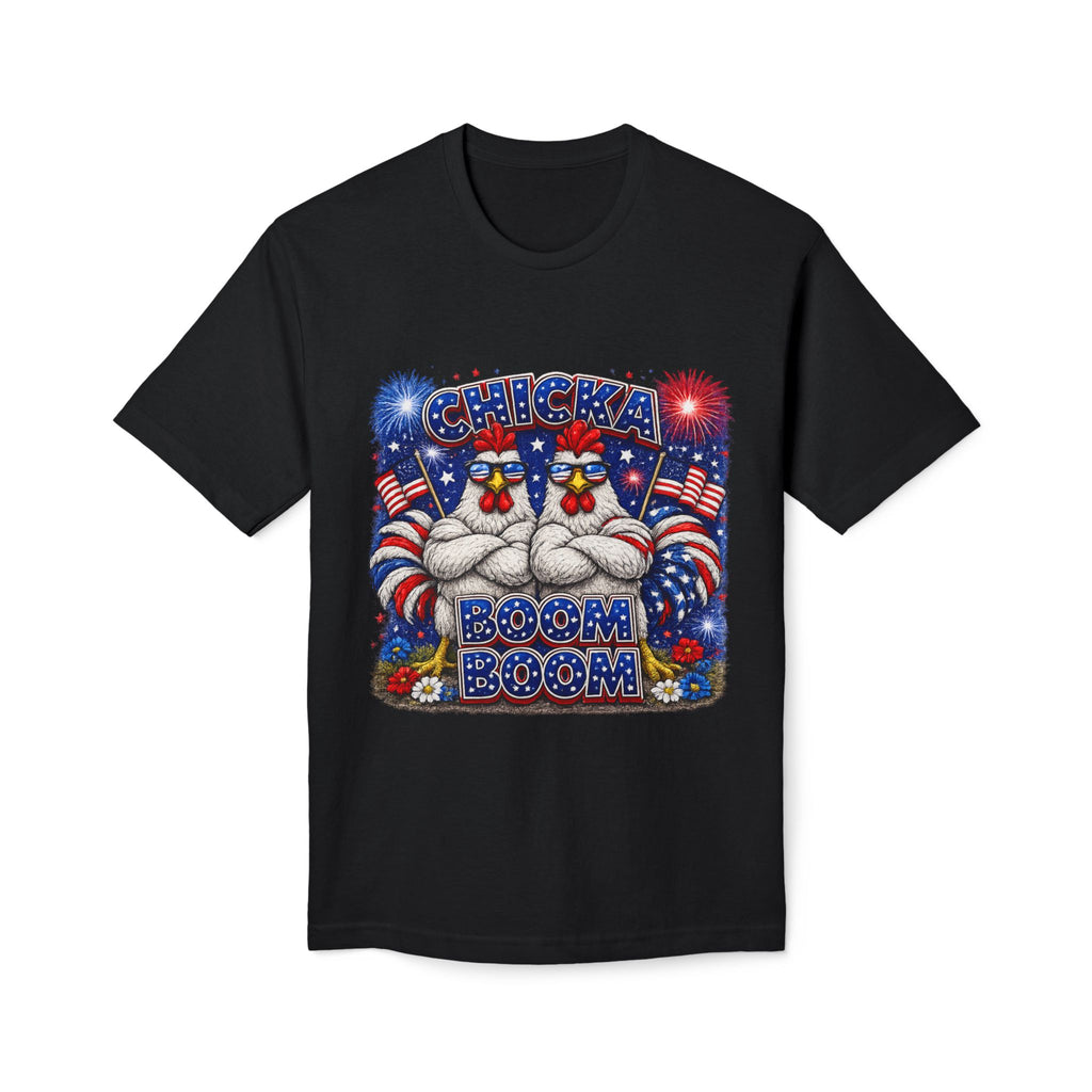Fourth of July Patriotic Chicken T-Shirt — "Chicka Boom Boom" Fireworks Tee