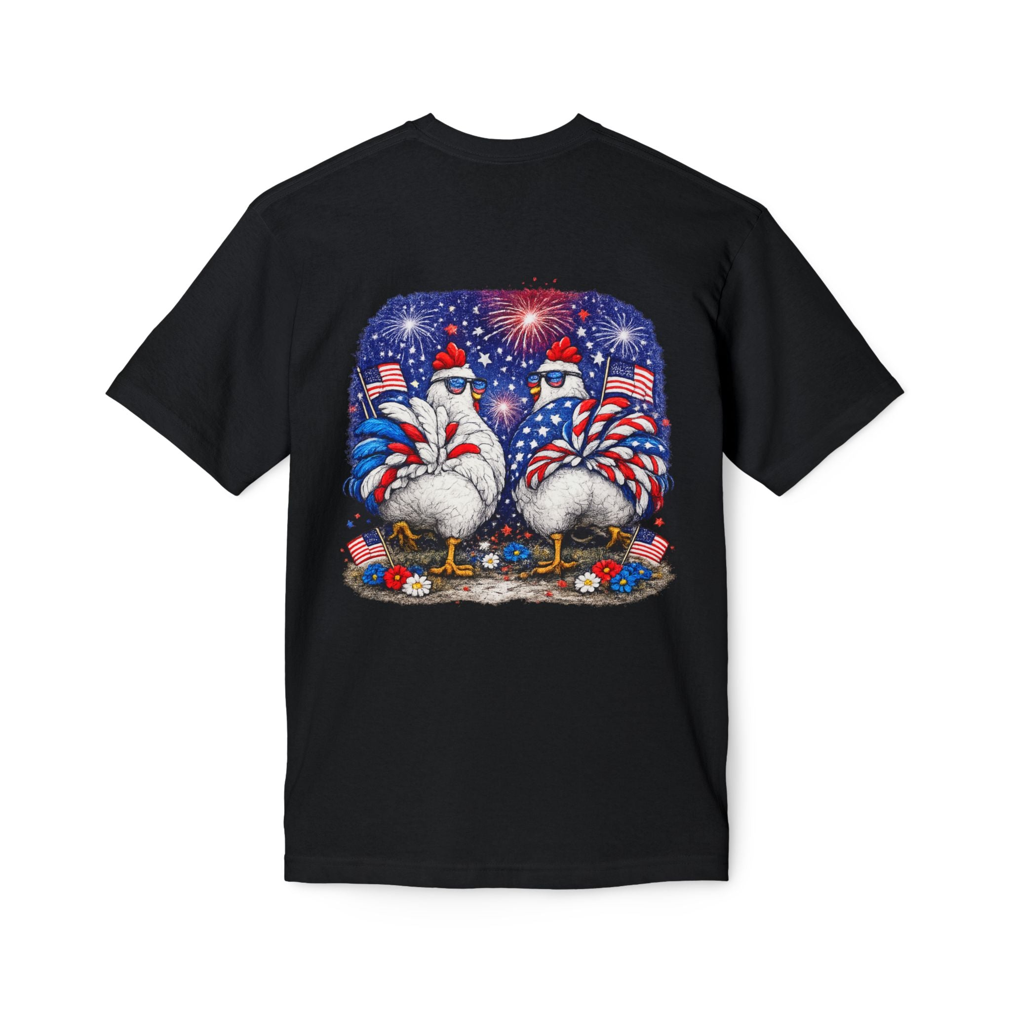 Fourth of July Patriotic Chicken T-Shirt — "Chicka Boom Boom" Fireworks Tee